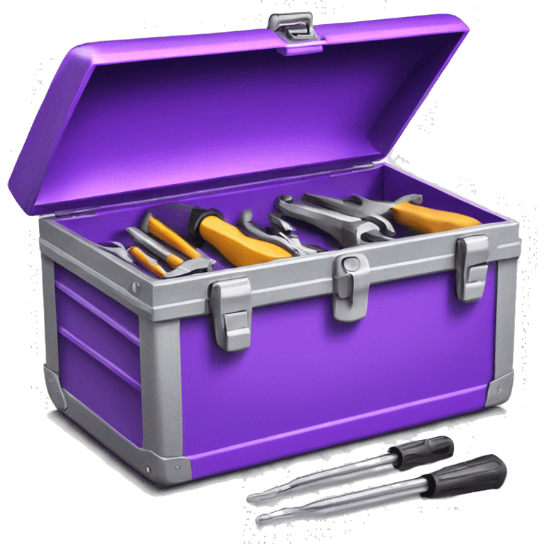 Realistic metallic purple tool box with top open and tools inside of it isolated.  emoji