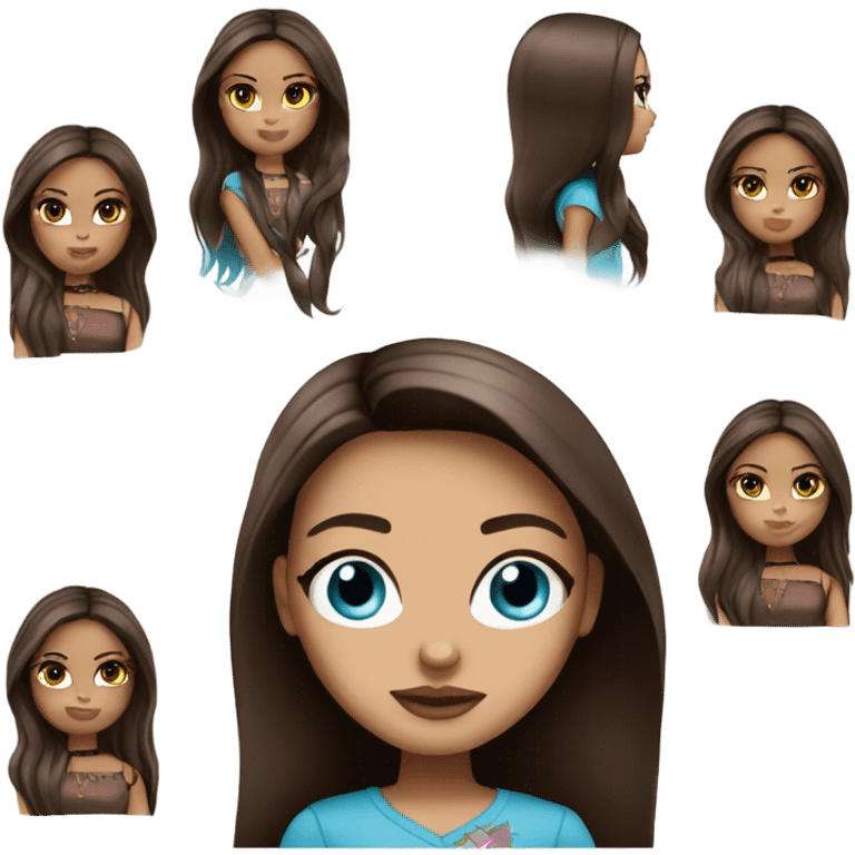 Bratz with a long straight brown hair and blue eyes  emoji