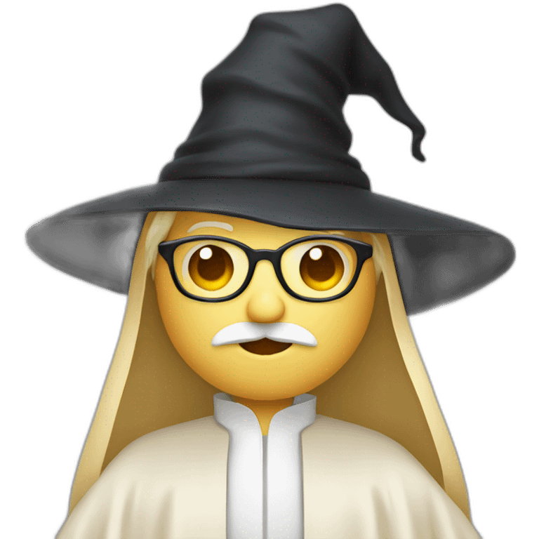 glasses and blond mustache man wearing witch hat and robe emoji