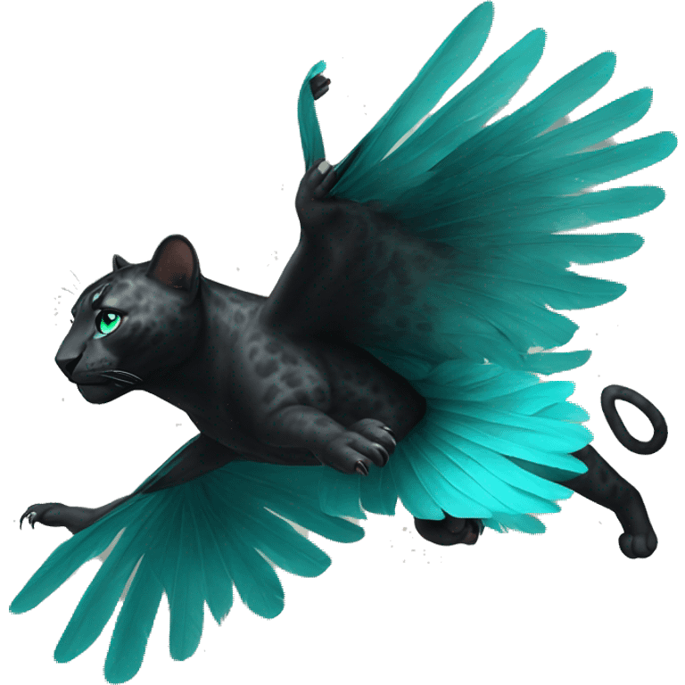 winged black leopard with turquoise eyes flying emoji