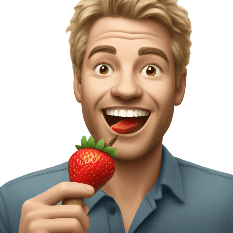 man enjoying fresh strawberry on a stick emoji