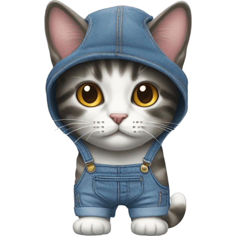 Tricolor cat dressed in denim overalls and Nike sneakers emoji