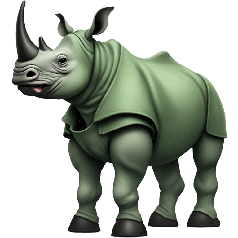 Rhino with muscles wearing a green army helmet with a blank tank camo pants and black boots  emoji