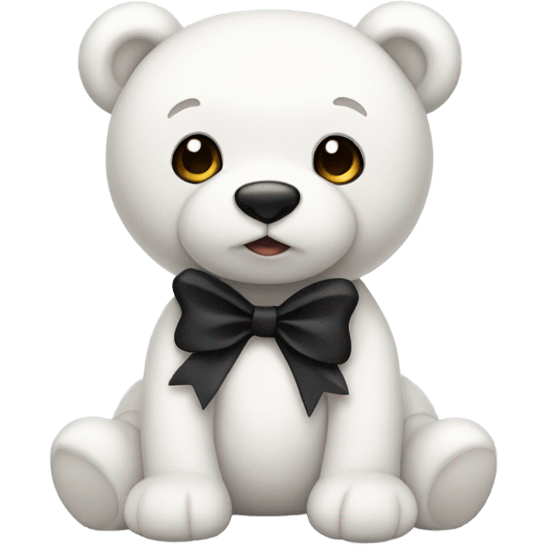 Cute white teddy bear with black bow emoji