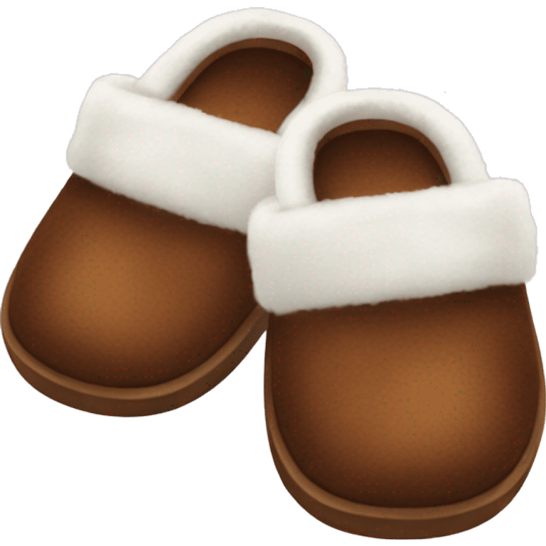 Brown pair of slippers with white fur emoji