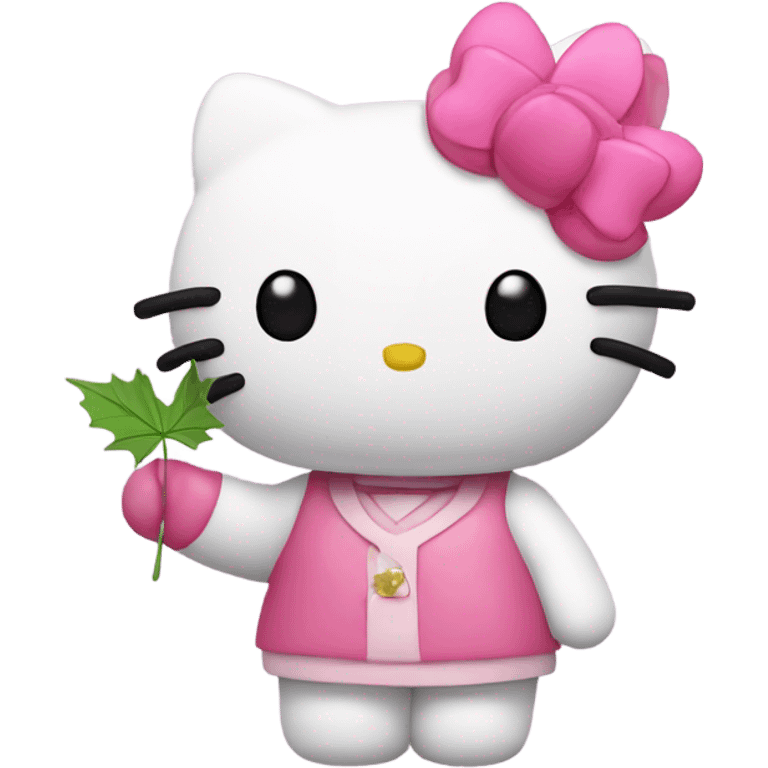 Hello kitty holding Pink maple leaf emoji