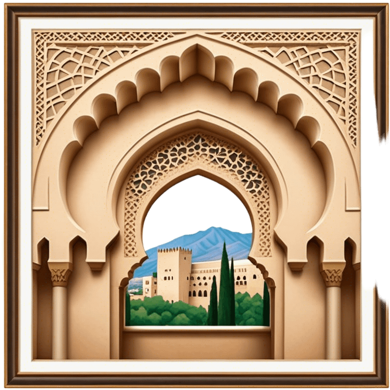 Realistic Alhambra de Granada Landmark Emoji, showcasing the Moorish palace’s intricate arches, geometric patterns, and historic fortress walls. emoji