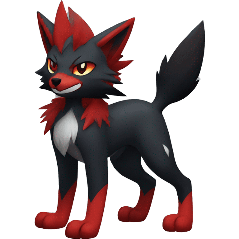 Black Cool Edgy Anthro Litten Zoroark Zorua Fakémon  with White and Red Edgy markings emoji