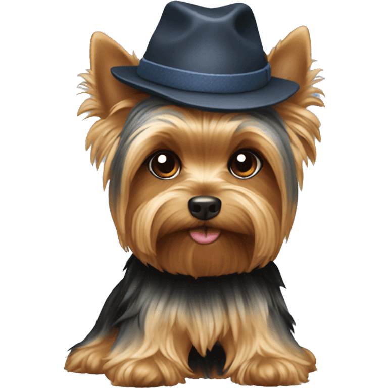 Yorkie wearing hat emoji