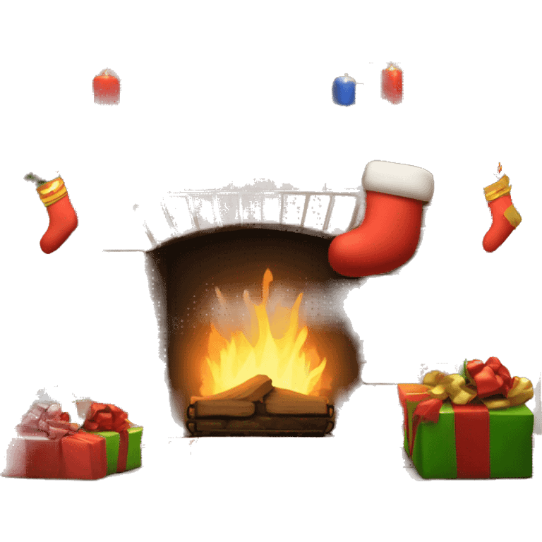 Brick Fireplace with and Christmas lights and stockings emoji