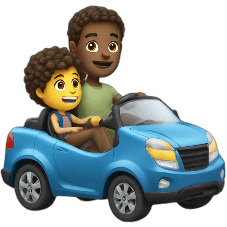 man riding a car with a boy emoji