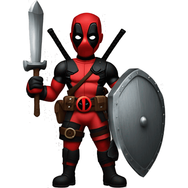 Deadpool holding Viking shield emoji