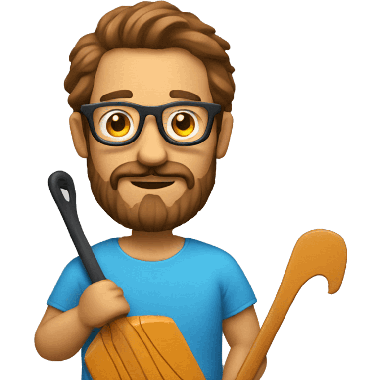 Man with glasses and barbe of 2 days doing paddle with a teckel emoji