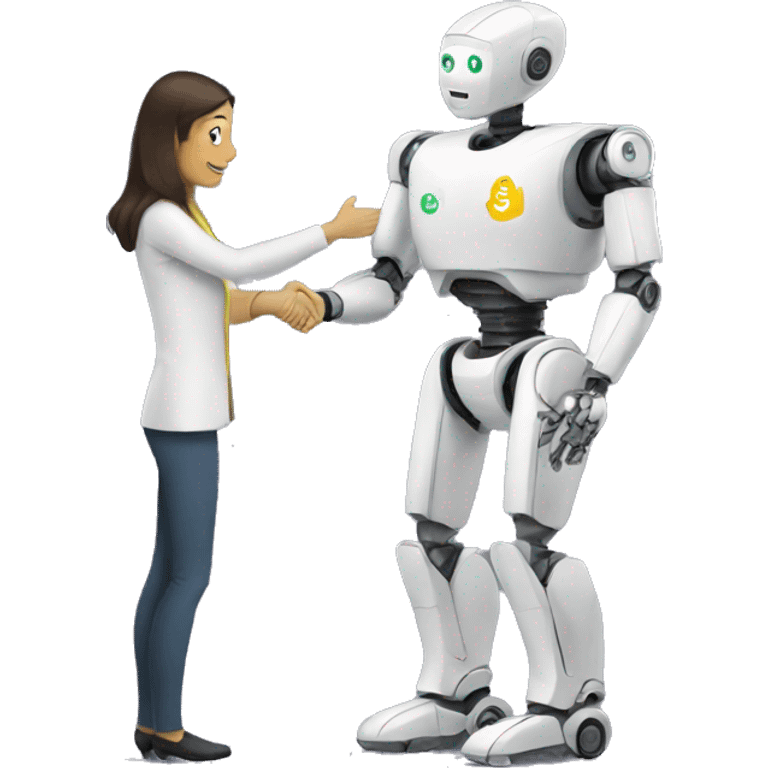 robot and woman shaking hands emoji