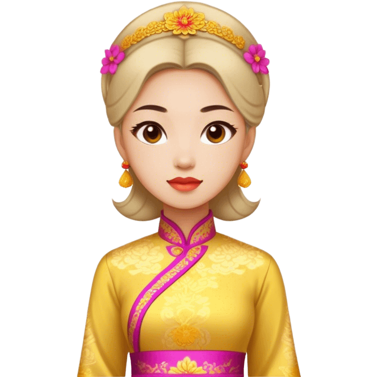 Cinematic Realistic Ao Dai Pop Culture Emoji, featuring an elegant portrayal of the traditional Vietnamese dress rendered with graceful textures and vibrant, cultural lighting. emoji