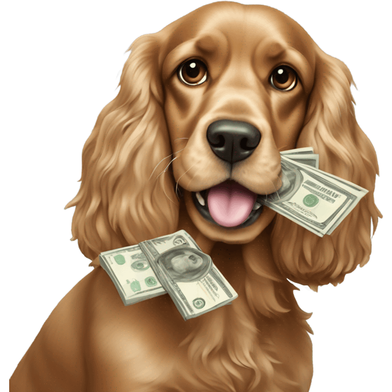 cocker spaniel holding money emoji