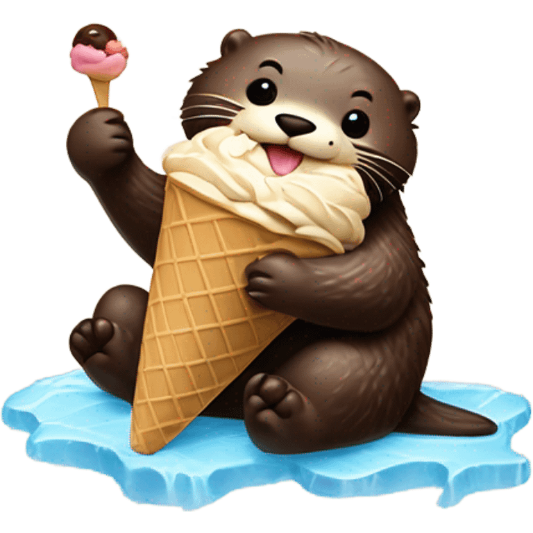 Sea otter eating chocolate ice cream emoji