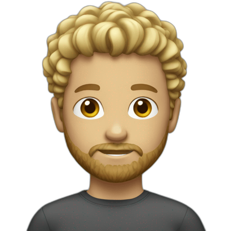 boy blonde with surfer curly hair and beard, pronounced jaw emoji