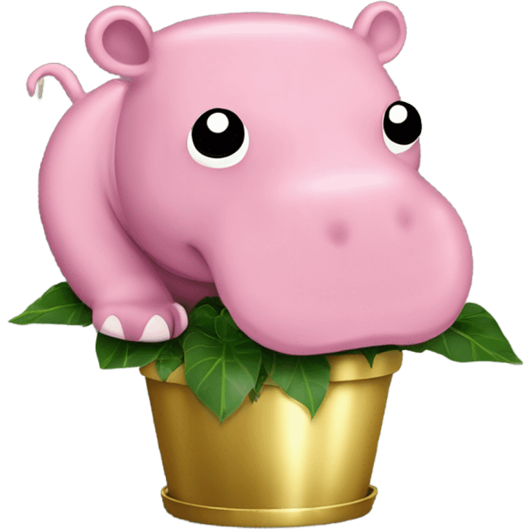 Hippo Hypoestes pink in round gold planter emoji