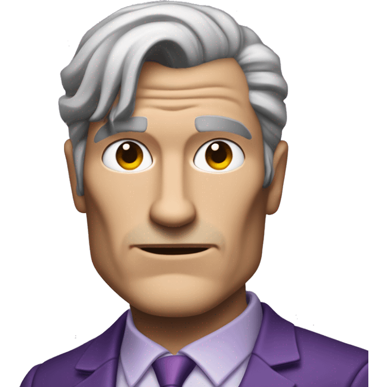 fully  body character, two-face, harvey dent, batman villian, right side of face purple, grey hair emoji