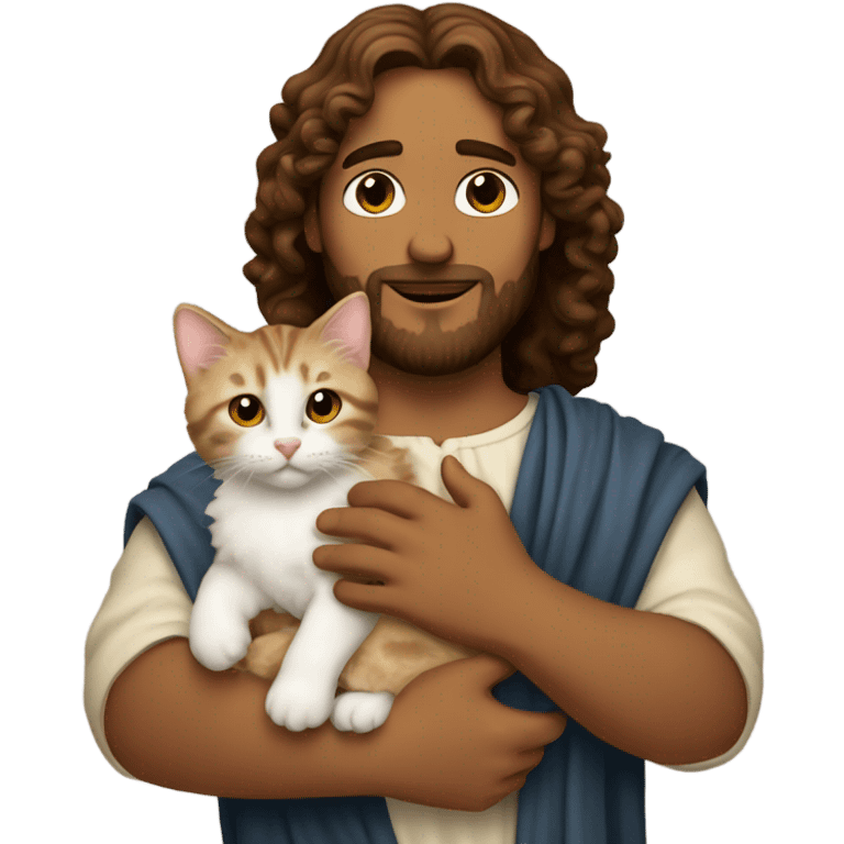 (Jesus Christ with curly hair) holding a kitten emoji