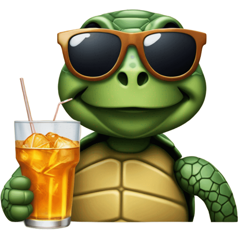 Turtle wearing sunglasses drinking an old-fashioned emoji