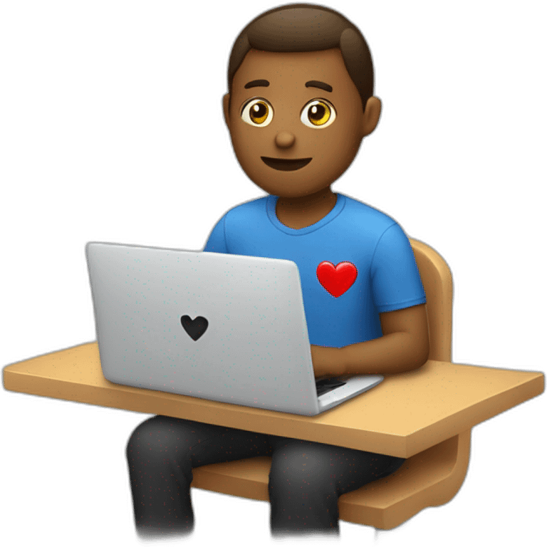 working behind laptop with a heart on back emoji