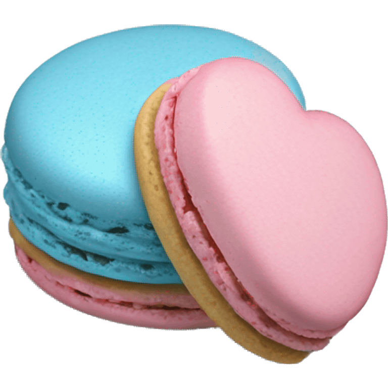 Blue Realistic isolated heart shaped macaron cookie laying down flat emoji