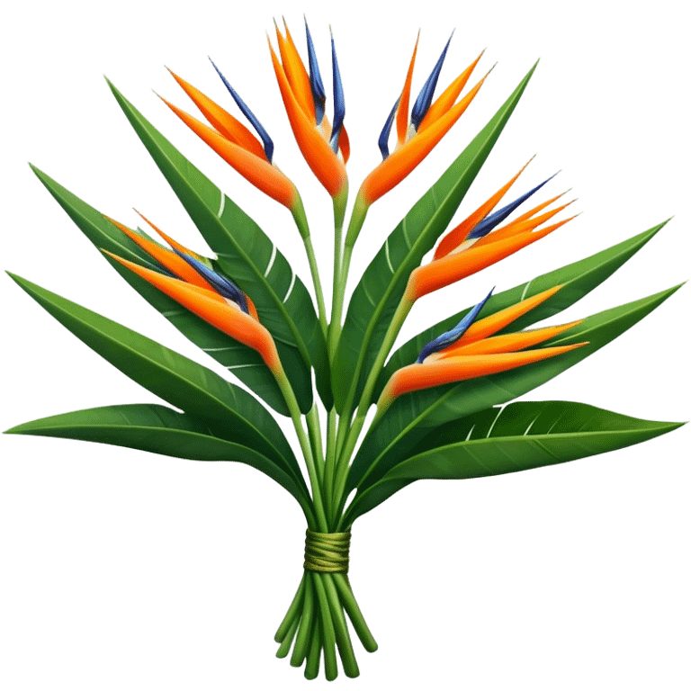 big bouquet Strelitzia Reginae, luxuriant, stem, leaf emoji