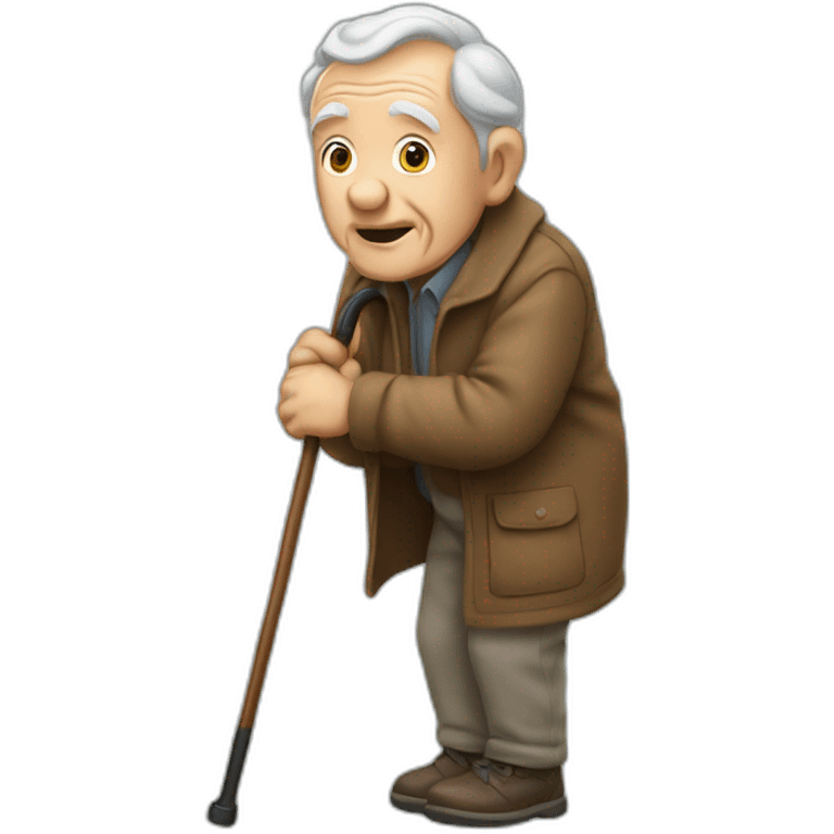 Old man leaning on a walking cane holding his back with the other hand emoji