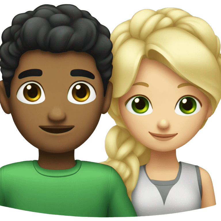 A couple of a girl with blonde hair and green eyes, and a man with black hair and black eyes, that are hugging emoji