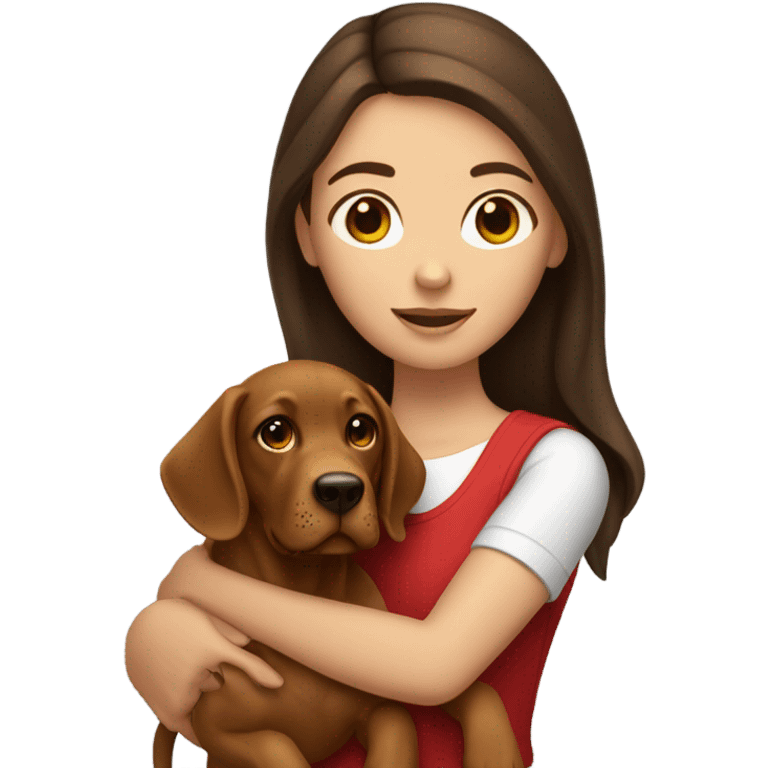 Brunette girl holding red lab dog emoji