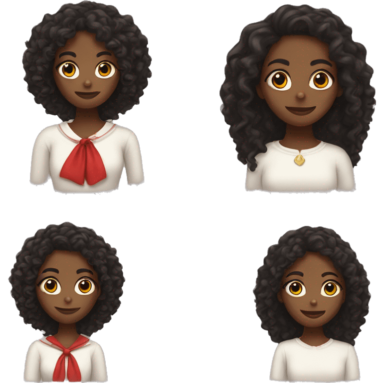 a black girl with a white bow in her long curly hair and a red sweater  emoji