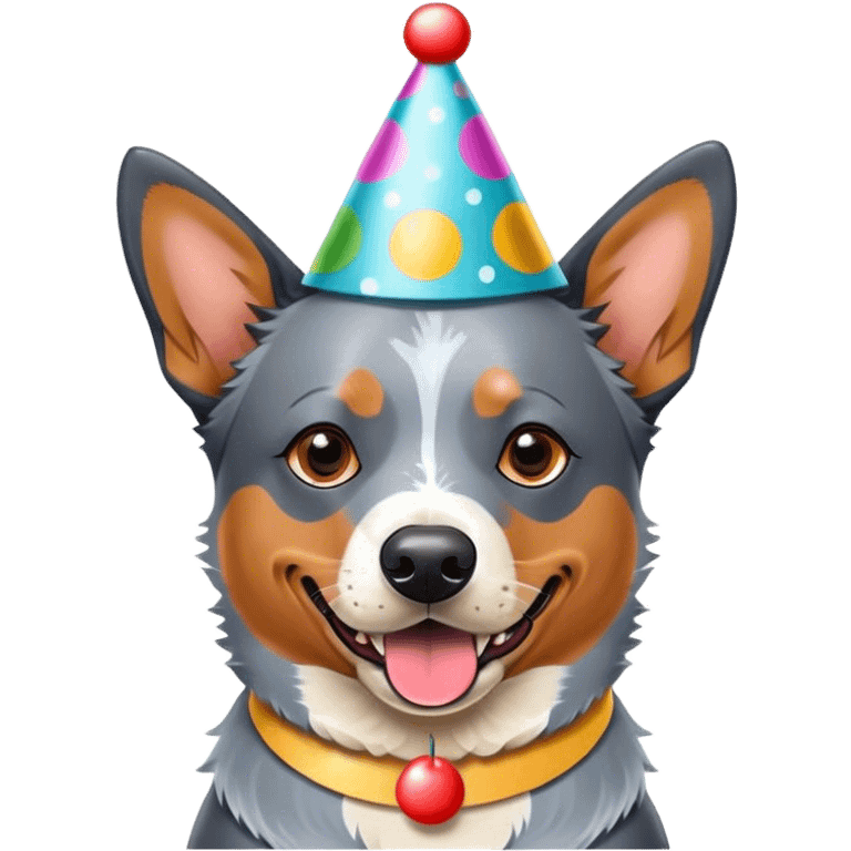 australian cattle dog with party hat emoji