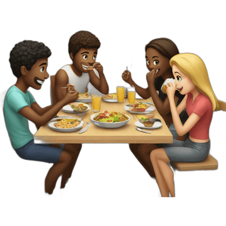 Group of friends eating at a table  emoji