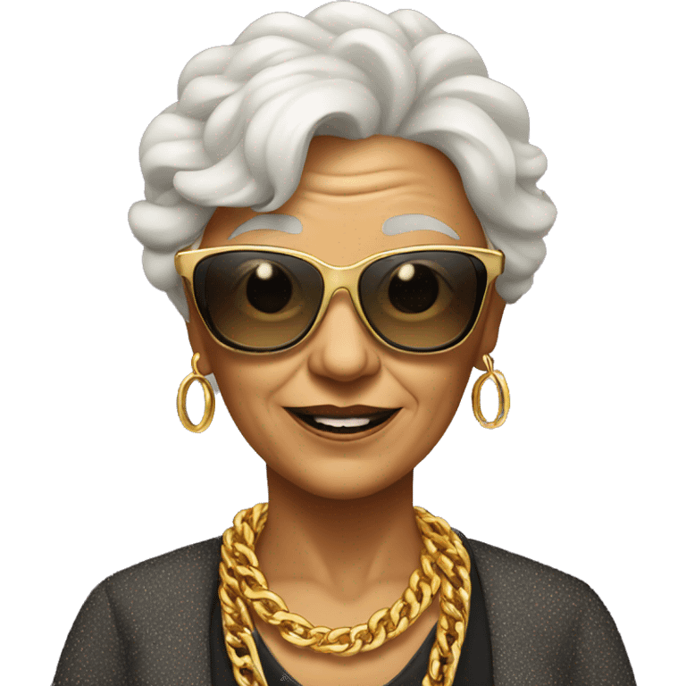 rich cool grandma in sunglasses with a gold chain emoji