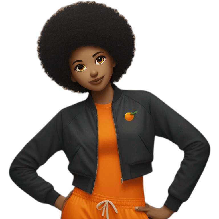 Fille blance avec un afro orange et un t-shirt nike emoji