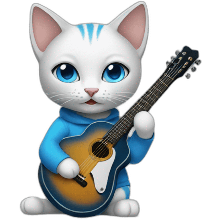 cat with blue eyes holding a guitar emoji