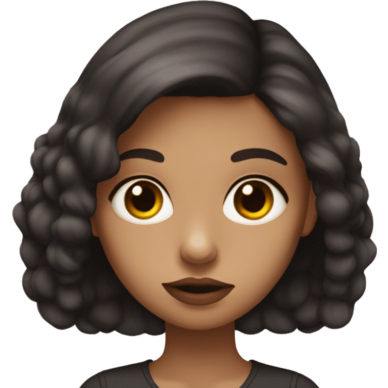 Girl,with big eyes,dark brown hair and medium size lips  emoji