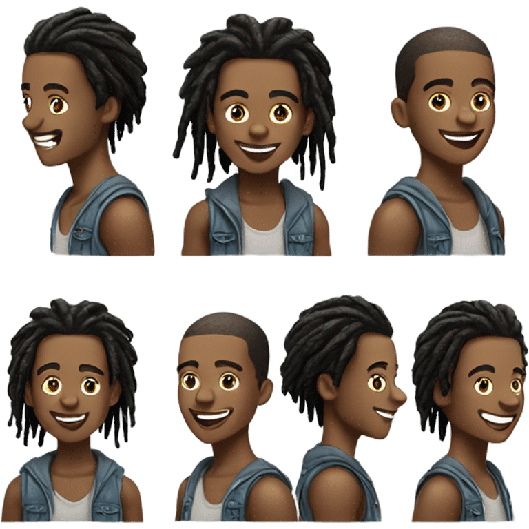 A young African-American male with short dreadlocks, a confident smile, and a vibrant, streetwear-inspired style. Charismatic and approachable. emoji