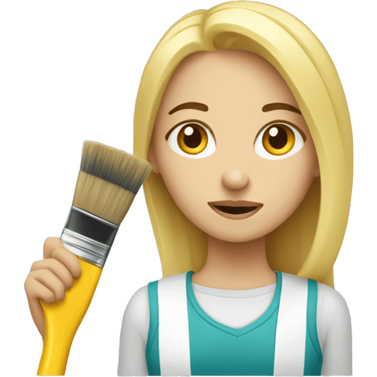 blonde girl tired with a brush for repairs home renovation emoji