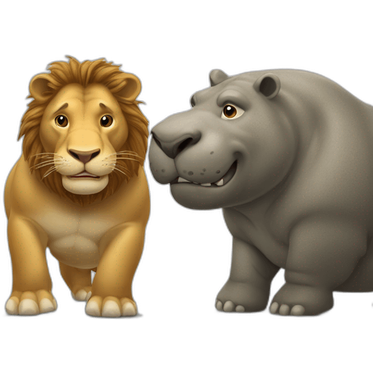 Hippopotame et lion entrain de se battre emoji