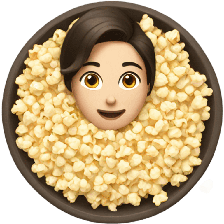 Brunette lying in bowl of popcorn emoji