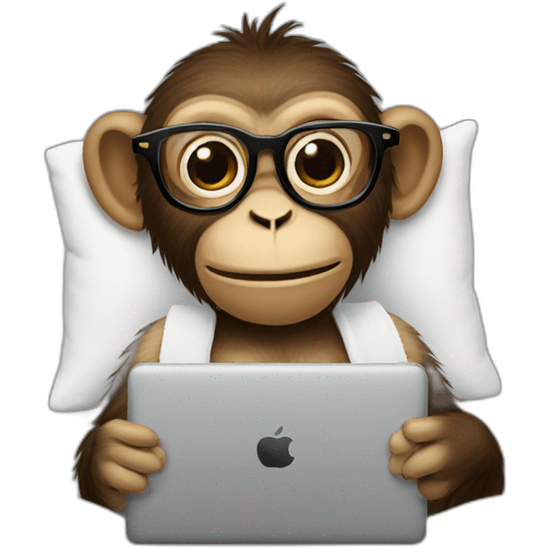 Monkey with glasses using phone in bed emoji