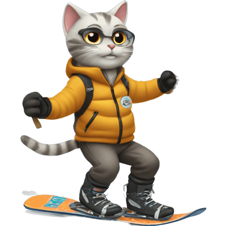 Cat on a snowboard holding a sign that says “LETS GO!!”  emoji