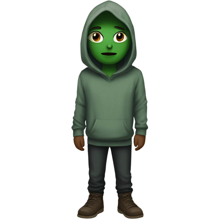 Hooded alian with green skin holding hands with a other person emoji