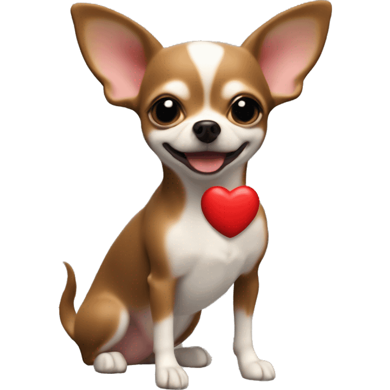 Perro Chihuahua sostiene corazón rojo grande, fondo blanco, claymation emoji