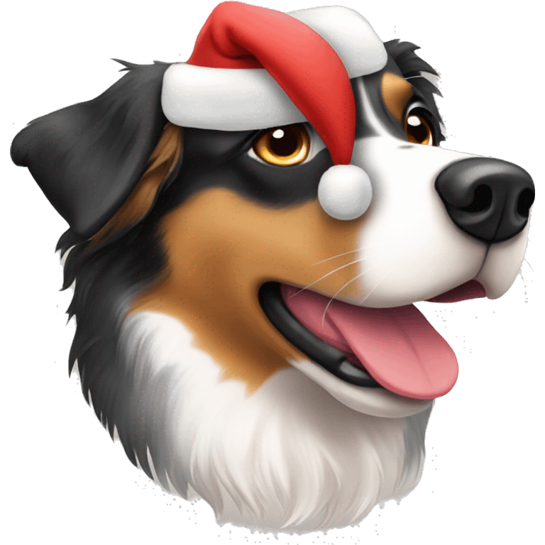 Australian Shepard wearing Santa hat emoji