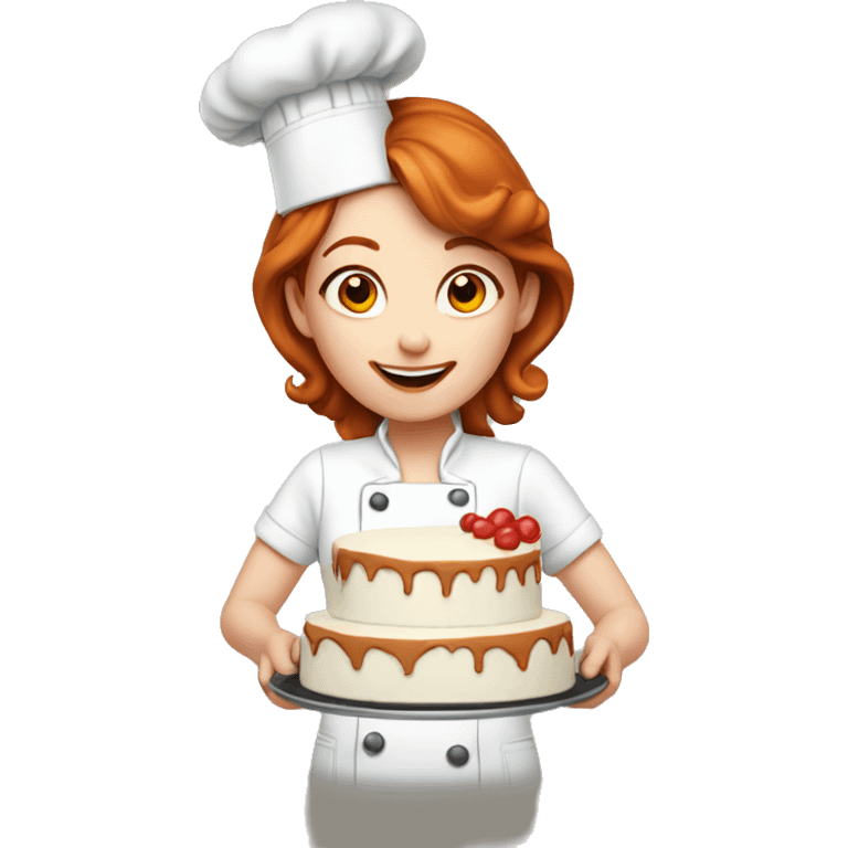 A redhead pastry chef making a cake emoji