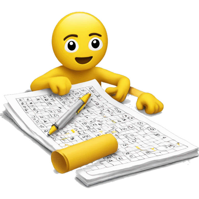 Yellow person doing crossword puzzle with a pen emoji